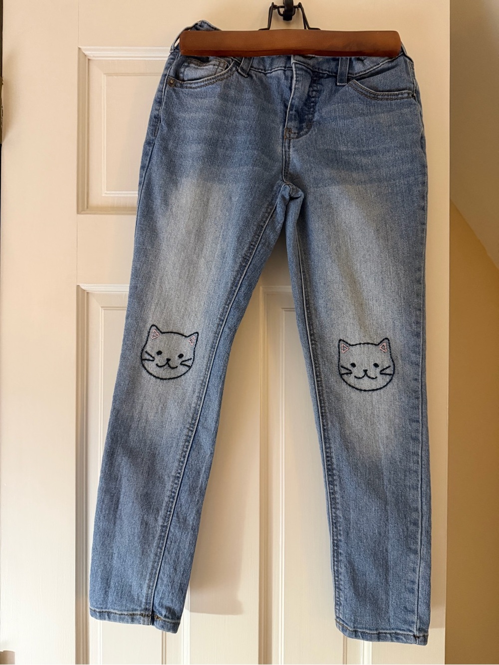Cat & Jack Light Blue Denim Jeans with Cat Knee Embroidery
